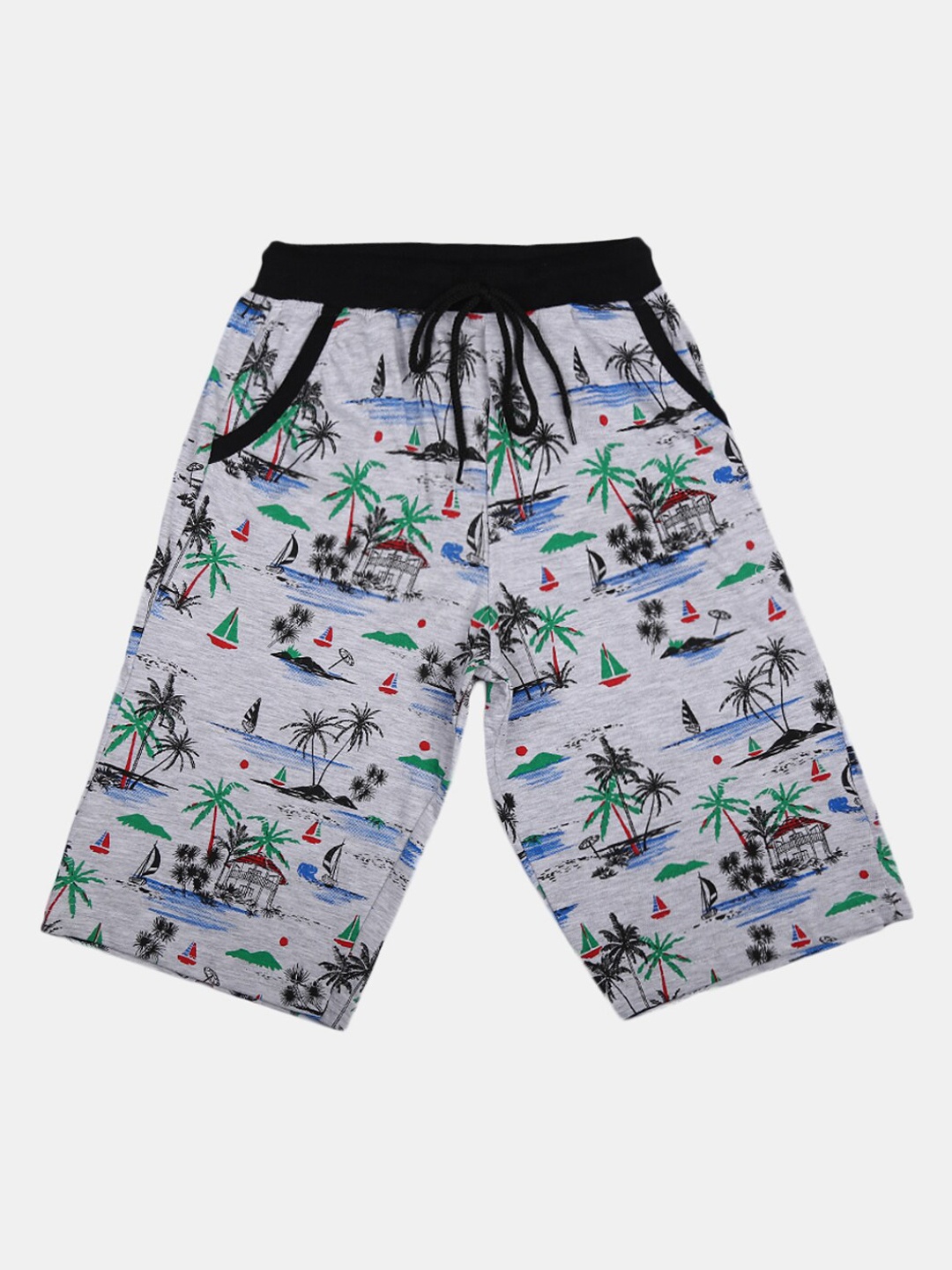 

V-Mart Boys Tropical Printed Cotton Shorts, Grey