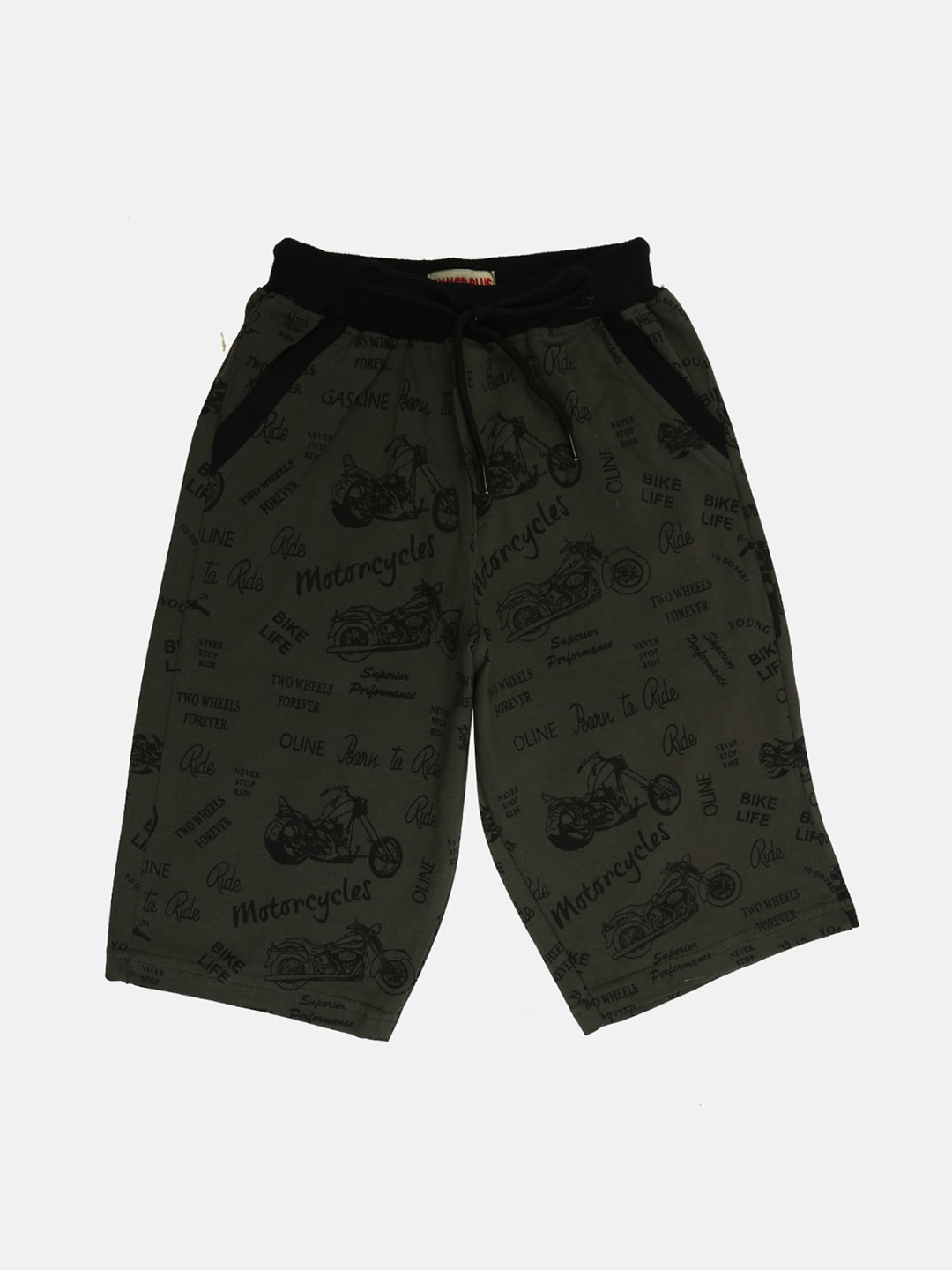 

V-Mart Boys Typography Printed Cotton Shorts, Olive