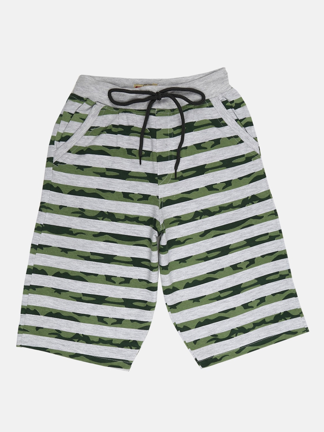 

V-Mart Boys Cotton Striped Mid-Rise Shorts, Grey