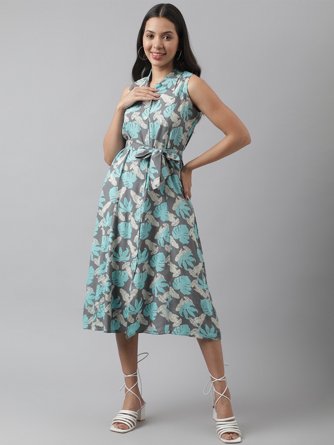 

Divena Floral Print Fit & Flare Midi Dress, Grey