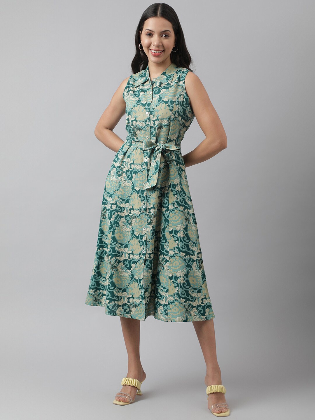 

Divena Floral Print Fit & Flare Midi Dress, Green