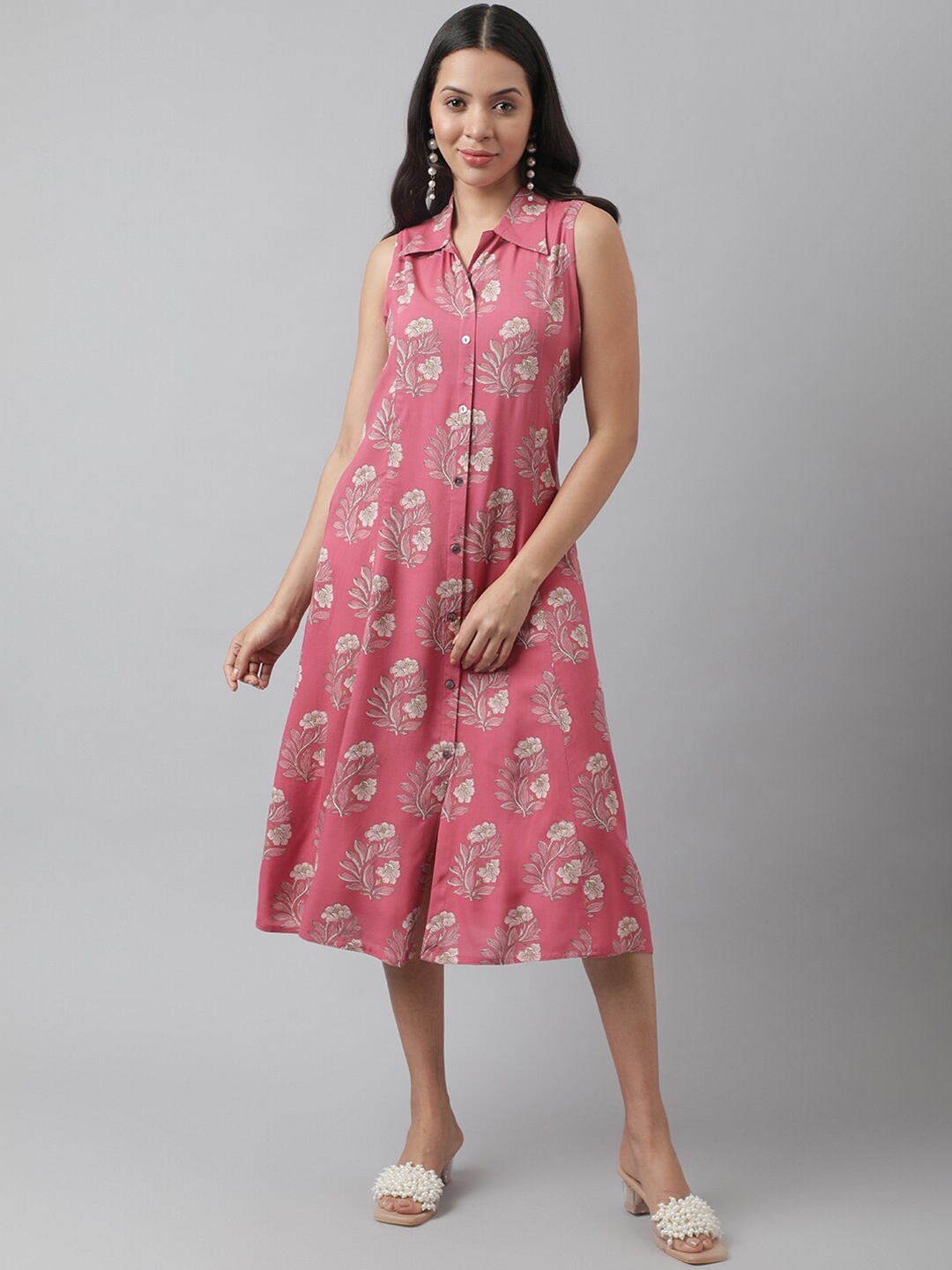 

Divena Floral Print A-Line Midi Dress, Pink
