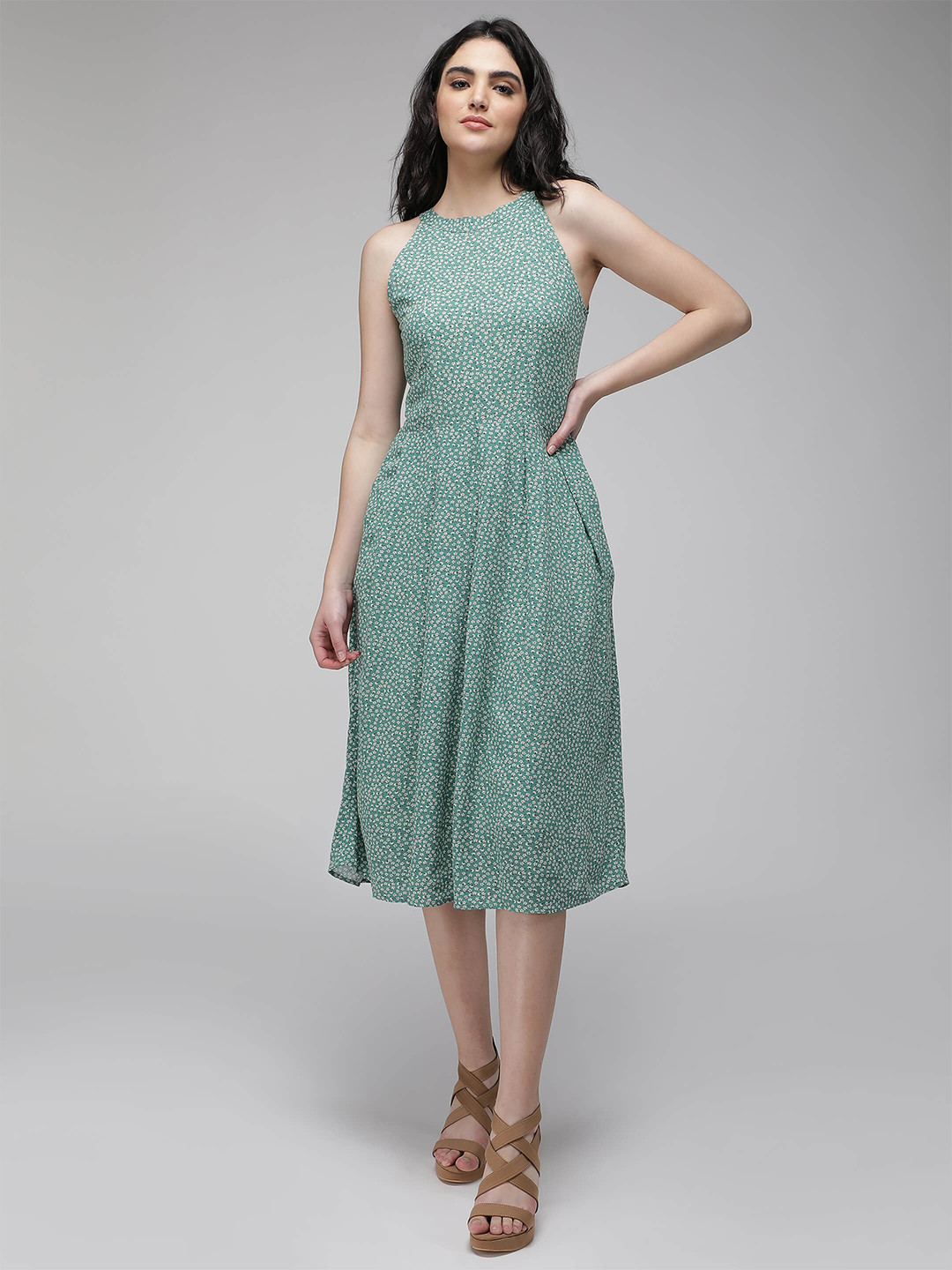 

IDK Floral Printed Sleeveless Fit & Flare Dress, Green