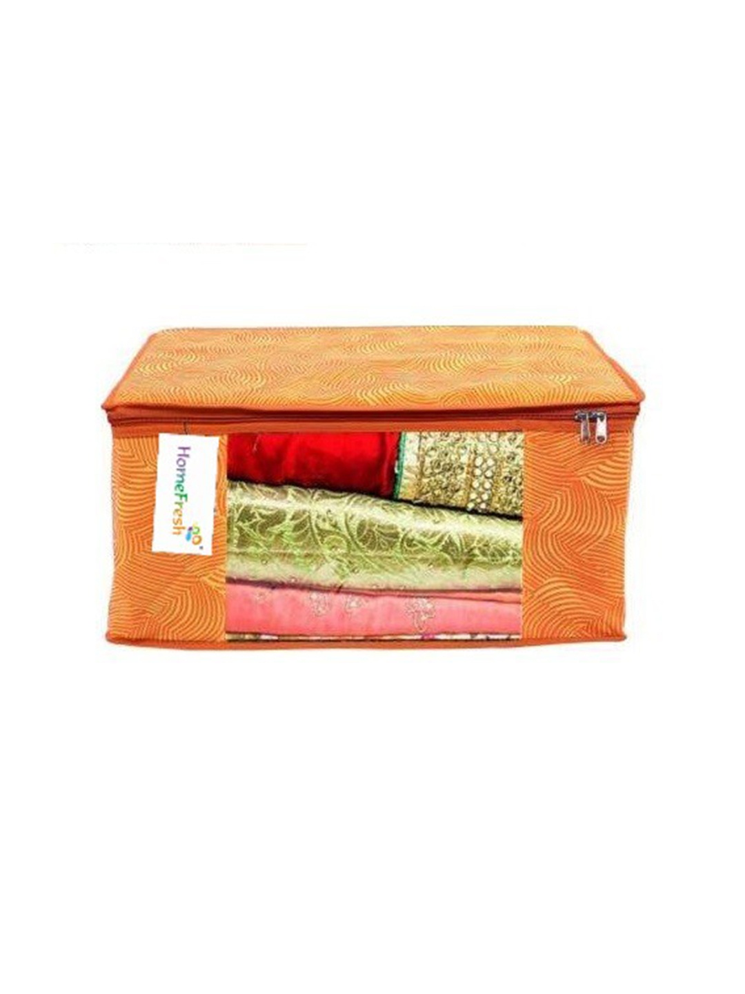 

Home Fresh Orange-Coloured Lehriya Printed Saree Organiser