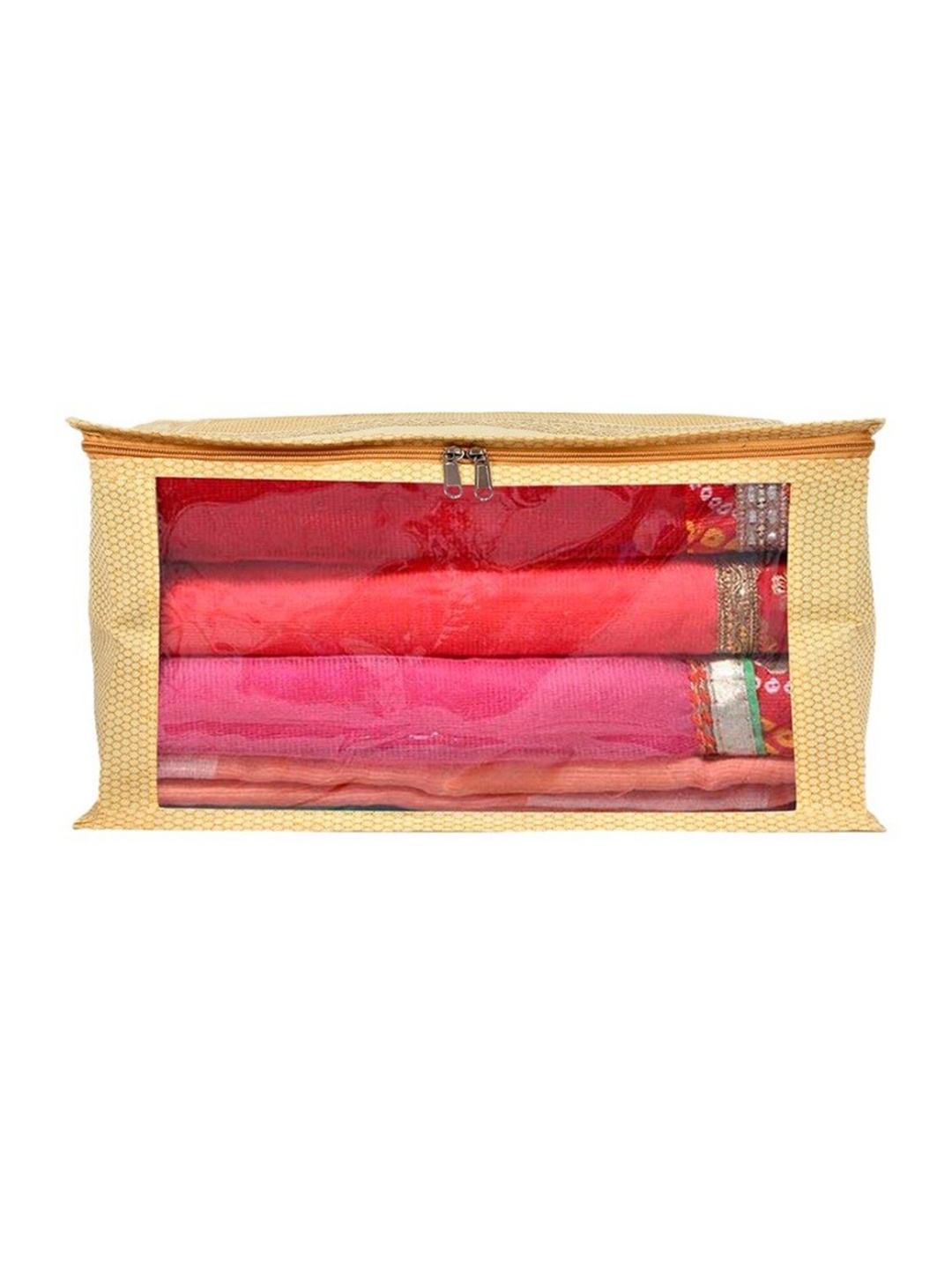 

Home Fresh Yellow Self Designed Saree Cover With Transparent Window