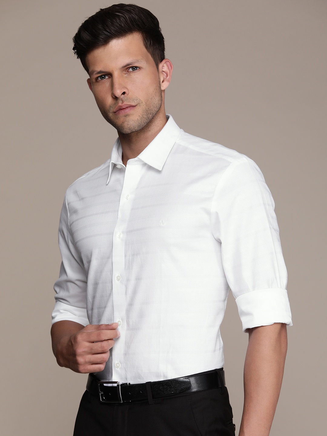 

Arrow Self Design Spread Collar Pure Cotton Formal Shirt, White