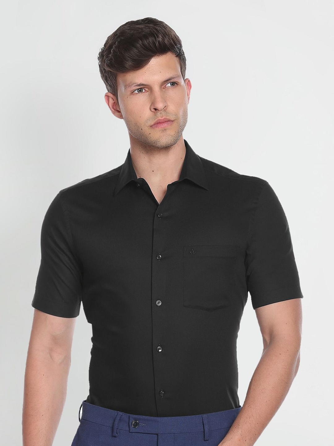 

Arrow Opaque Short Sleeve Formal Pure Cotton Shirt, Black