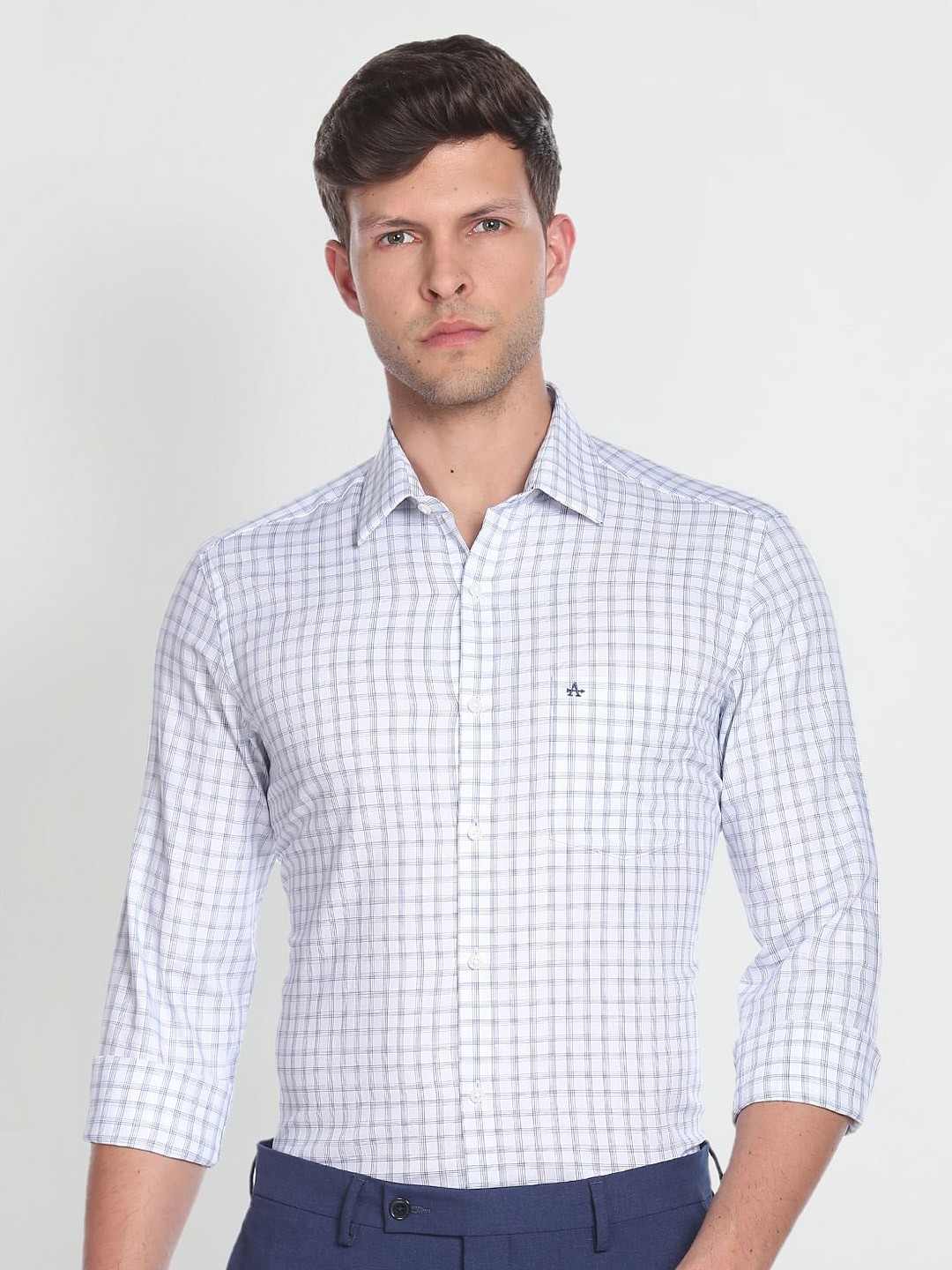 

Arrow Tartan Checked Cutaway Collar Twill Pure Cotton Slim Fit Formal Shirt, White