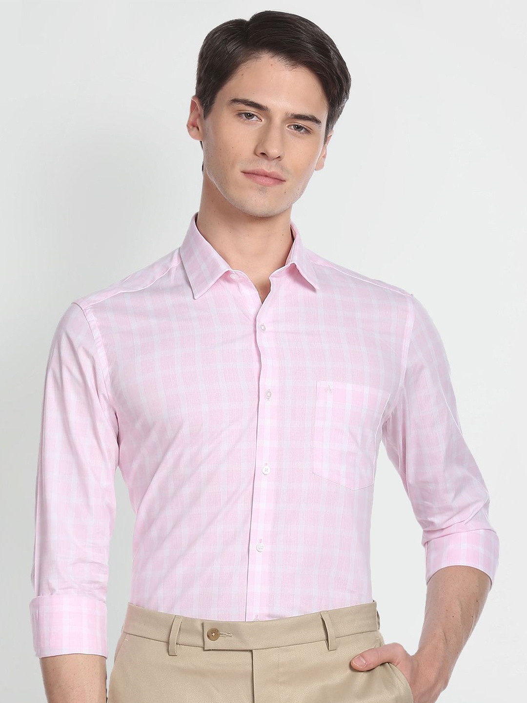 

Arrow Checked Spread Collar Pure Cotton Casual Shirt, Pink