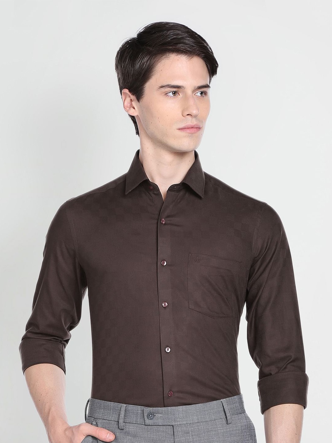 

Arrow Chess Checked Twill Weave Pure Cotton Formal Shirt, Brown