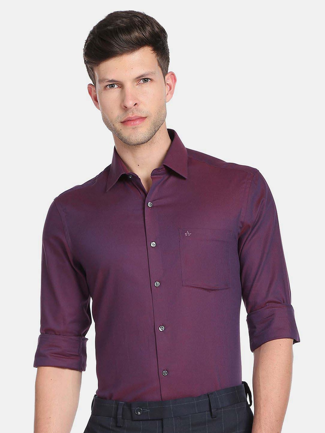 

Arrow Spread Collar Slim Fit Formal Cotton Shirt, Purple