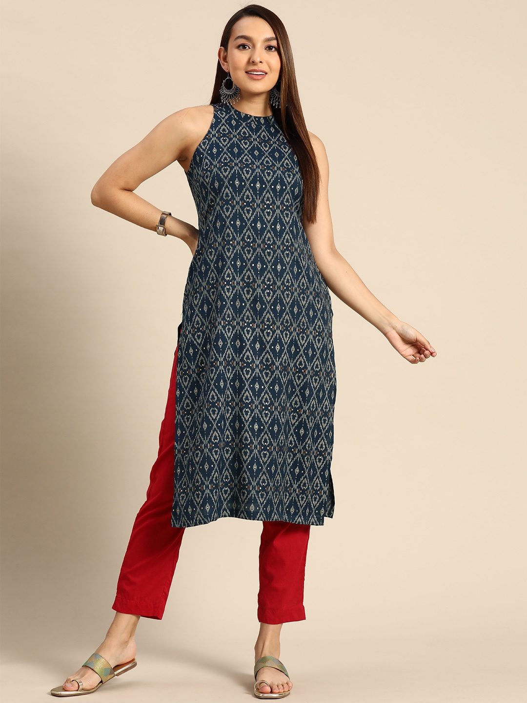 

Anouk Ethnic Motifs Printed Kurta, Navy blue