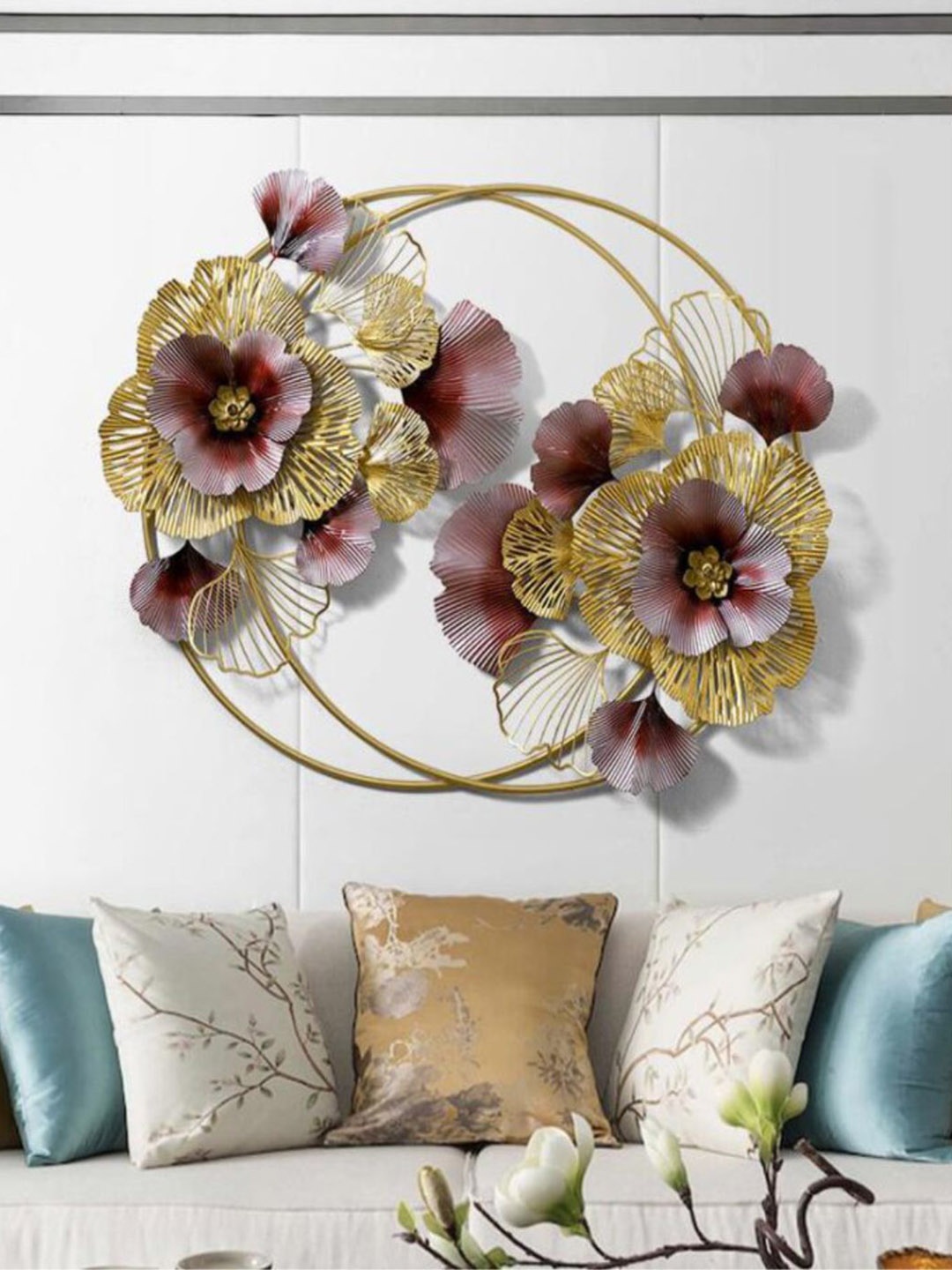 

The Art House Beige & Maroon Self-Design Entwined Floral Metal Wall Art