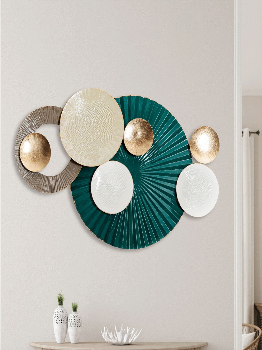 

The Art House Green & Gold-Toned Self Design Metal Wall Art