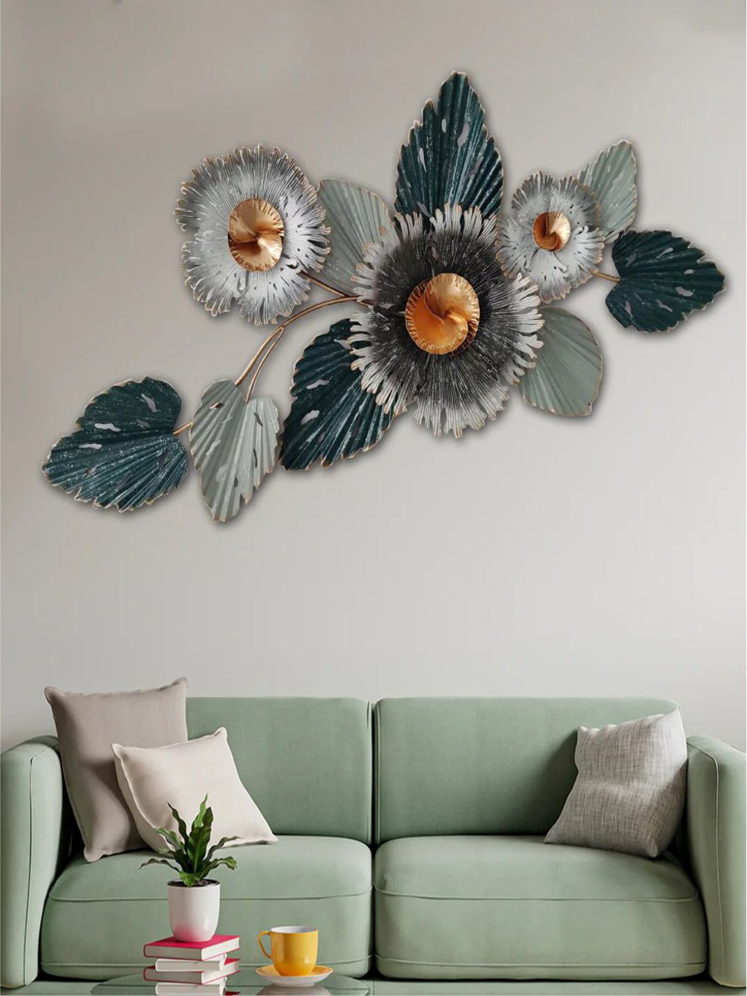 

The Art House Green & Grey Floral Arrangment Metal Wall Art