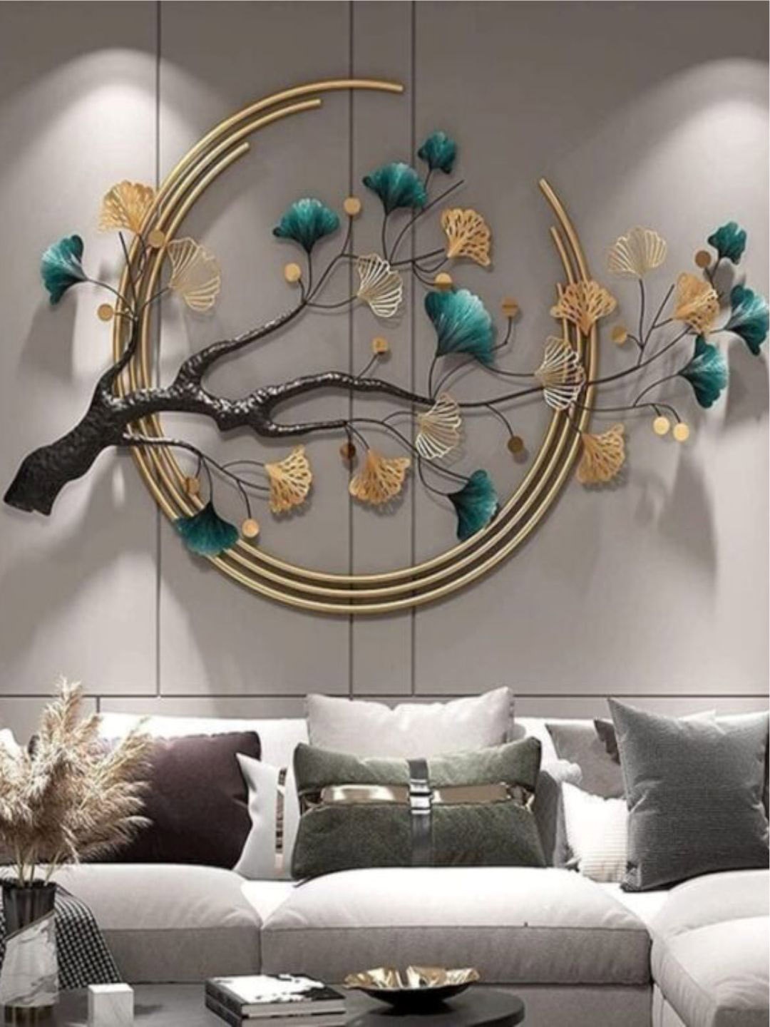 

The Art House Gold-Toned & Green Self Design Tree Leaf Metal Wall Art