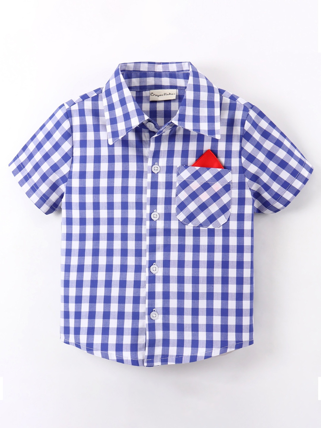 

CrayonFlakes Boys Gingham Checked Cotton Casual Shirt, Blue