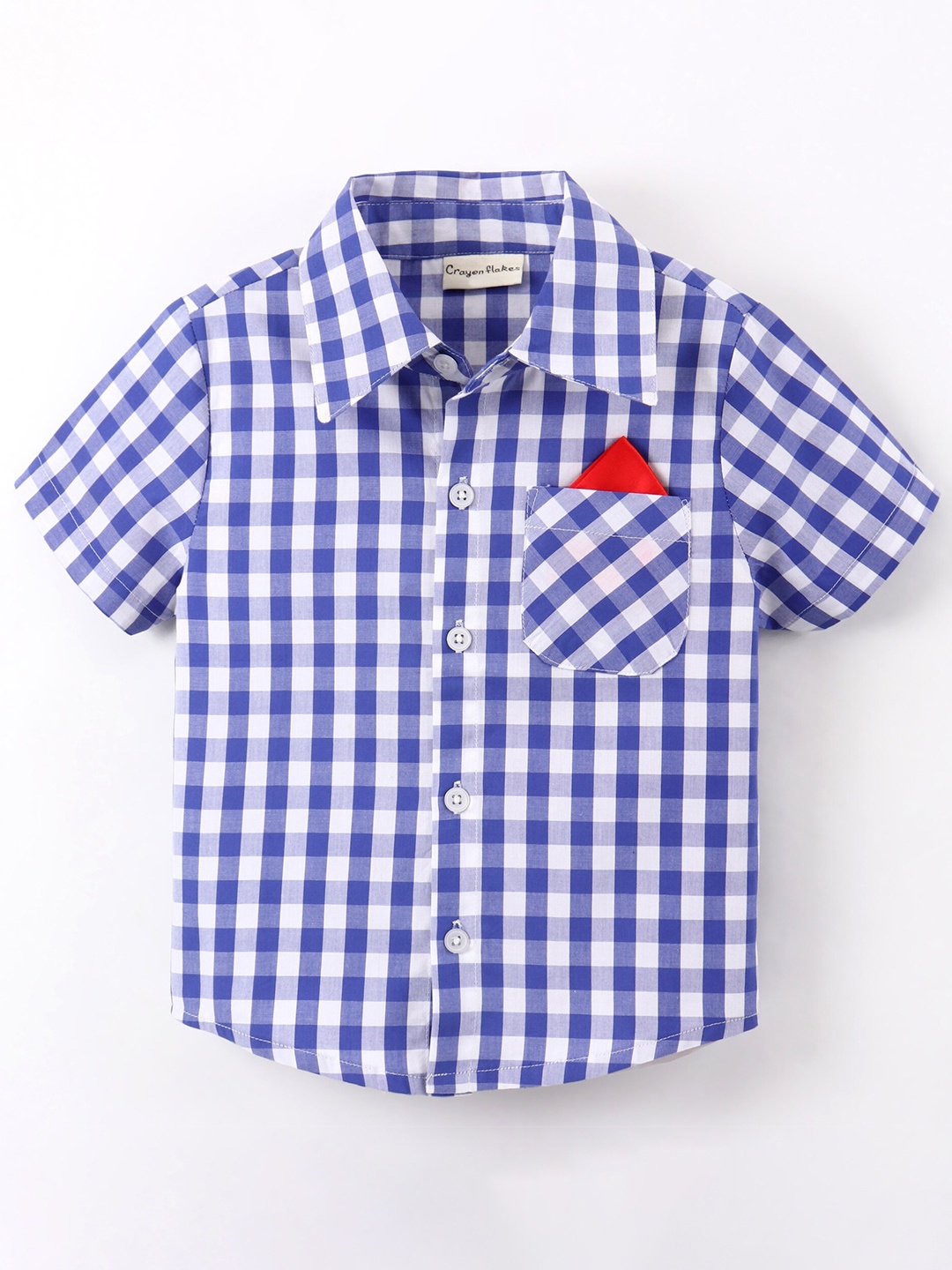 

CrayonFlakes Boys Spread Collar Gingham Checked Cotton Casual Shirt, Blue
