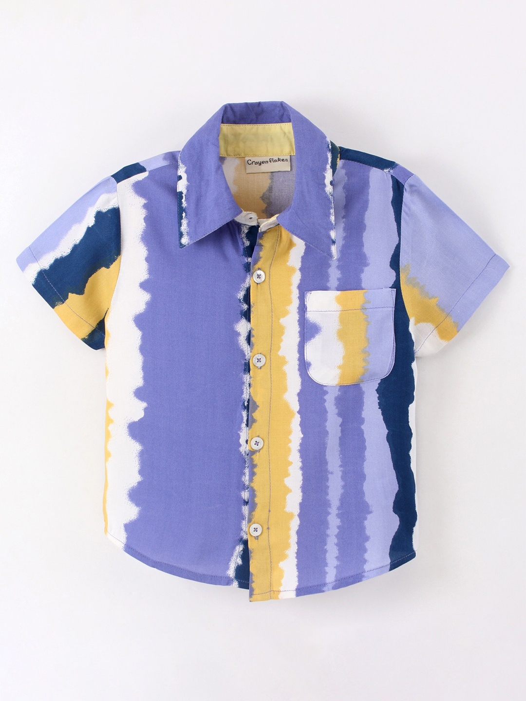 

CrayonFlakes Boys Spread Collar Tie Dye Casual Shirt, Blue