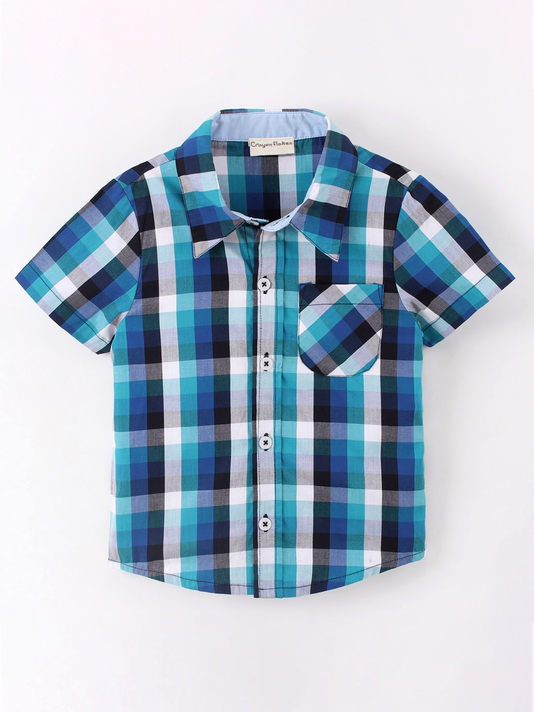 

CrayonFlakes Boys Checked Short Sleeves Cotton Casual Shirt, Blue