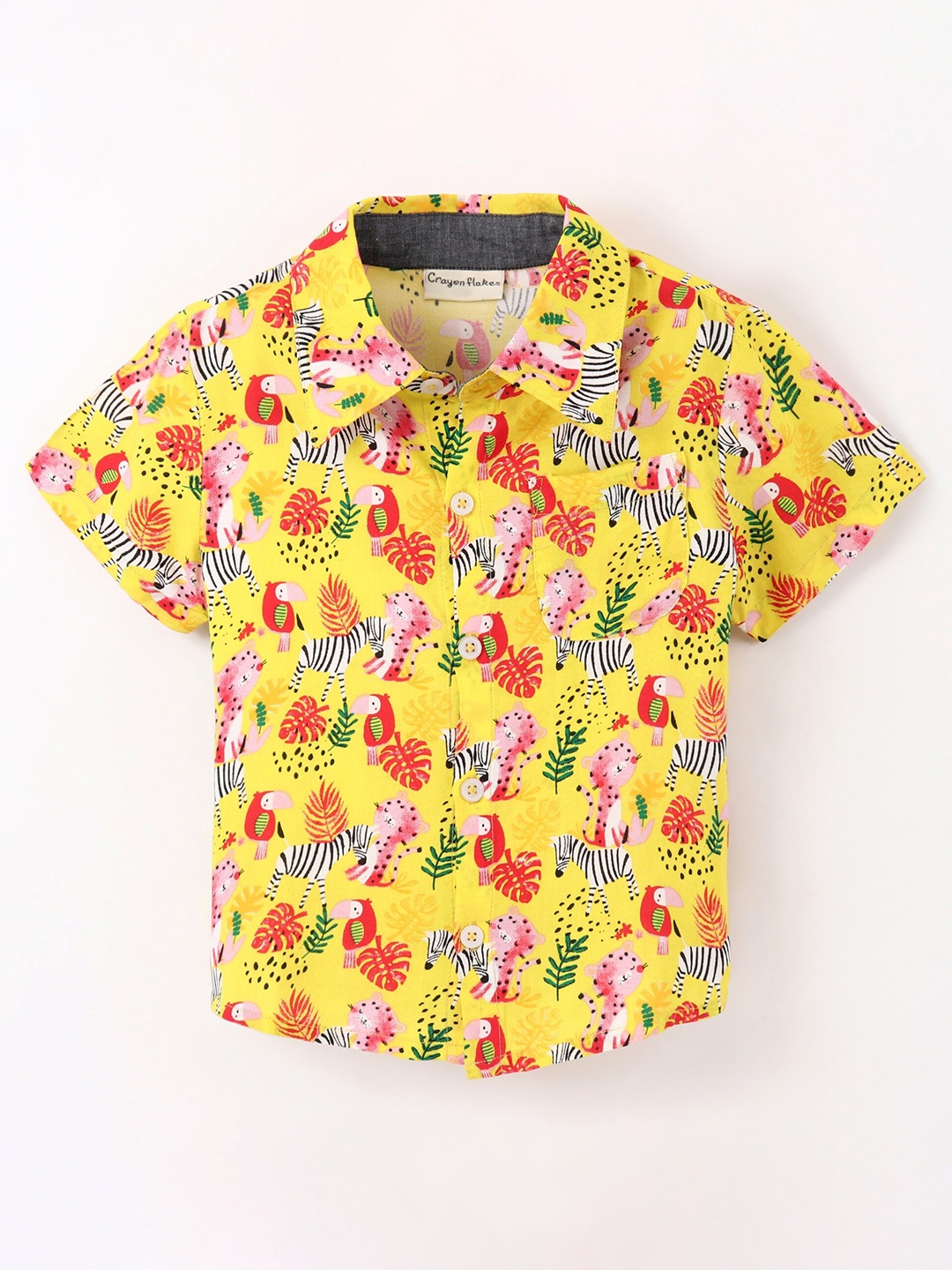 

CrayonFlakes Boys Spread Collar Tropical Printed Casual Shirt, Yellow