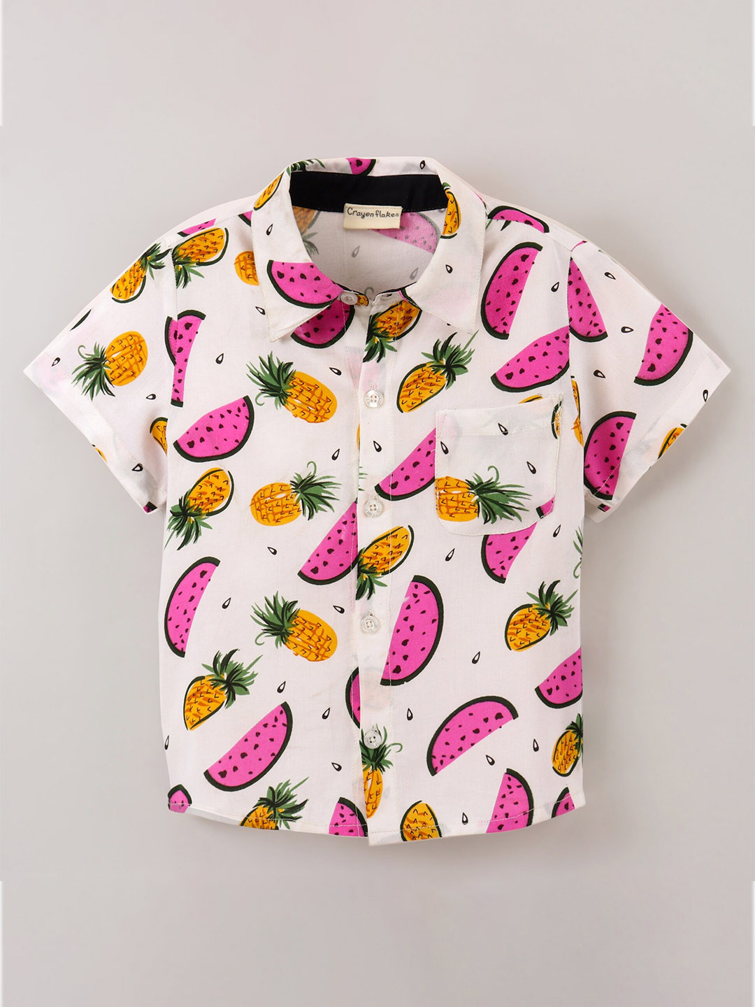 

CrayonFlakes Boys Conversational Printed Short Sleeves Casual Shirt, Off white