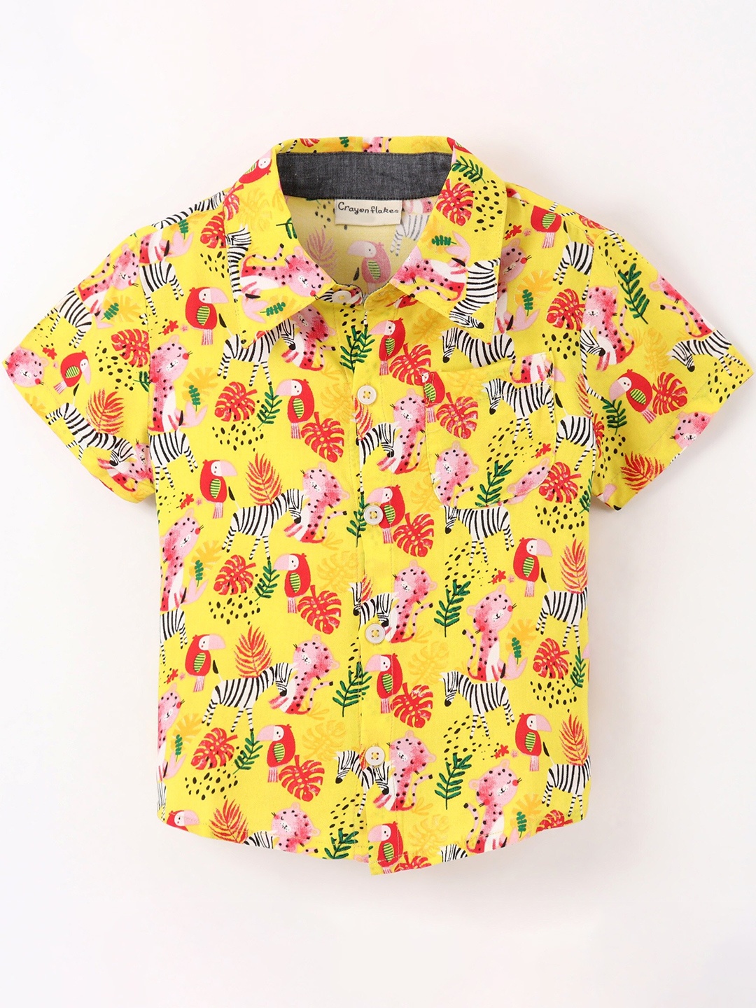 

CrayonFlakes Boys Spread Collar Tropical Printed Casual Shirt, Yellow