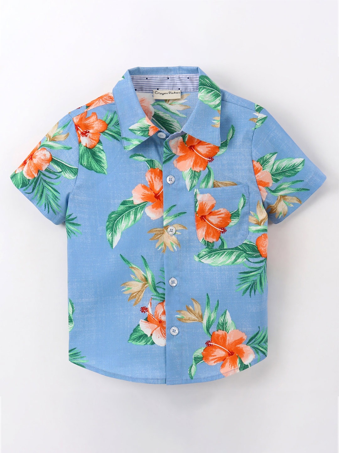 

CrayonFlakes Boys Floral Printed Cotton Casual Shirt, Blue