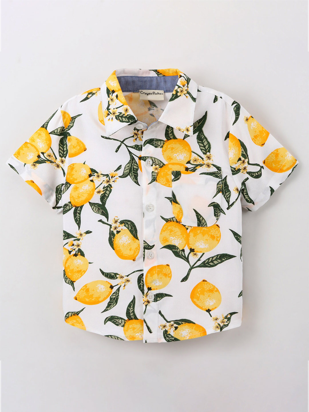 

CrayonFlakes Boys Conversational Printed Short Sleeves Casual Shirt, Off white