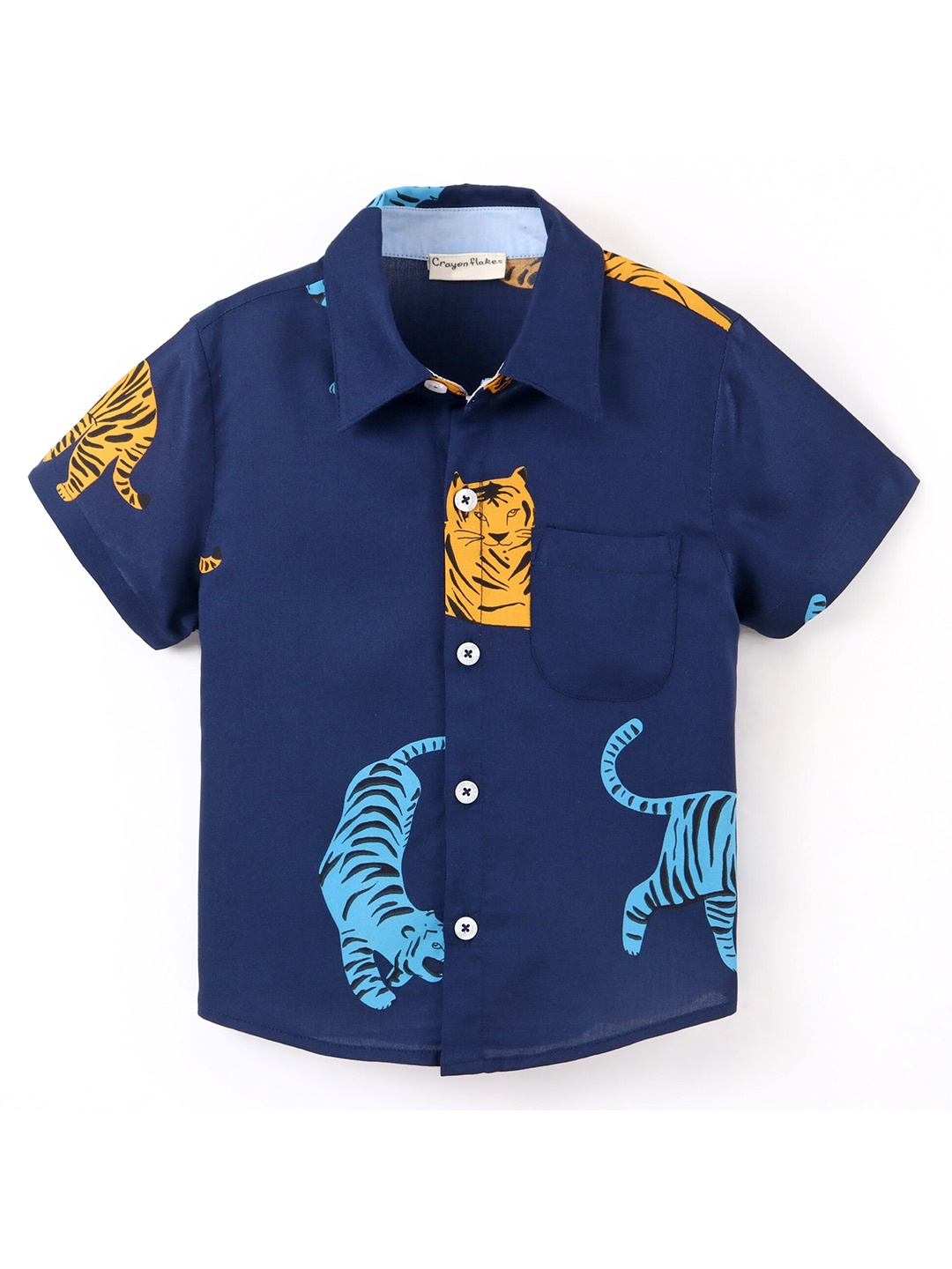 

CrayonFlakes Boys Spread Collar Conversational Tigers Printed Casual Shirt, Blue