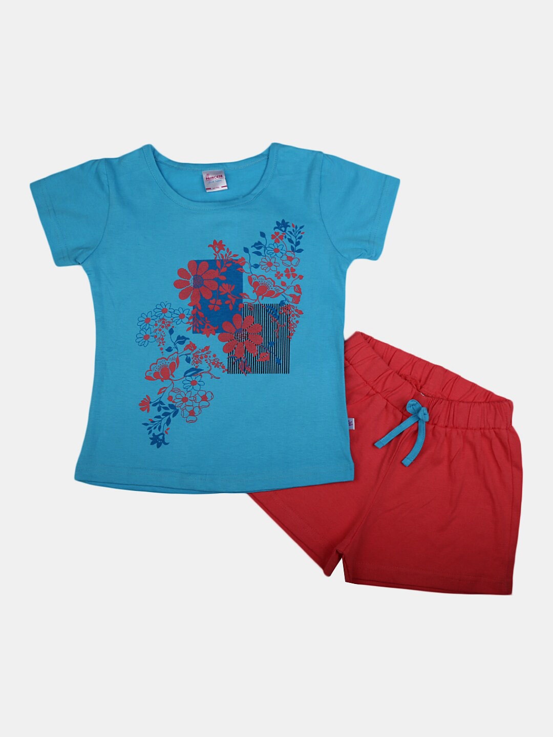 

V-Mart Girls Pure Cotton Printed T-shirt With Shorts, Blue