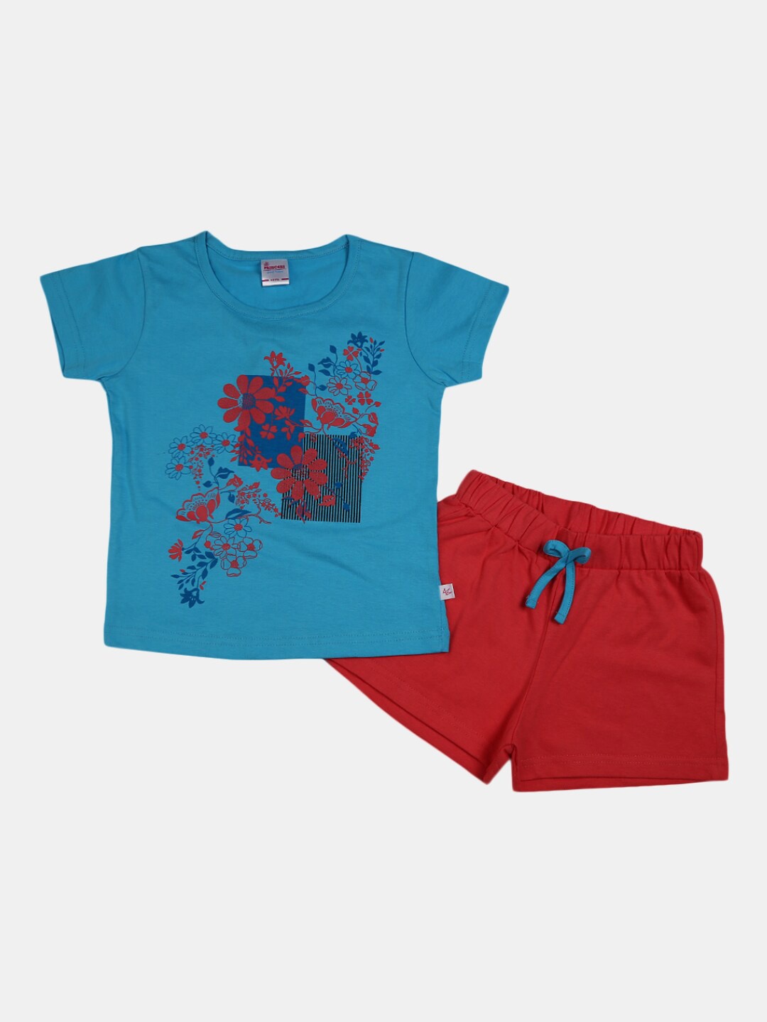 

V-Mart Girls Printed Pure Cotton T-shirt with Shorts, Blue