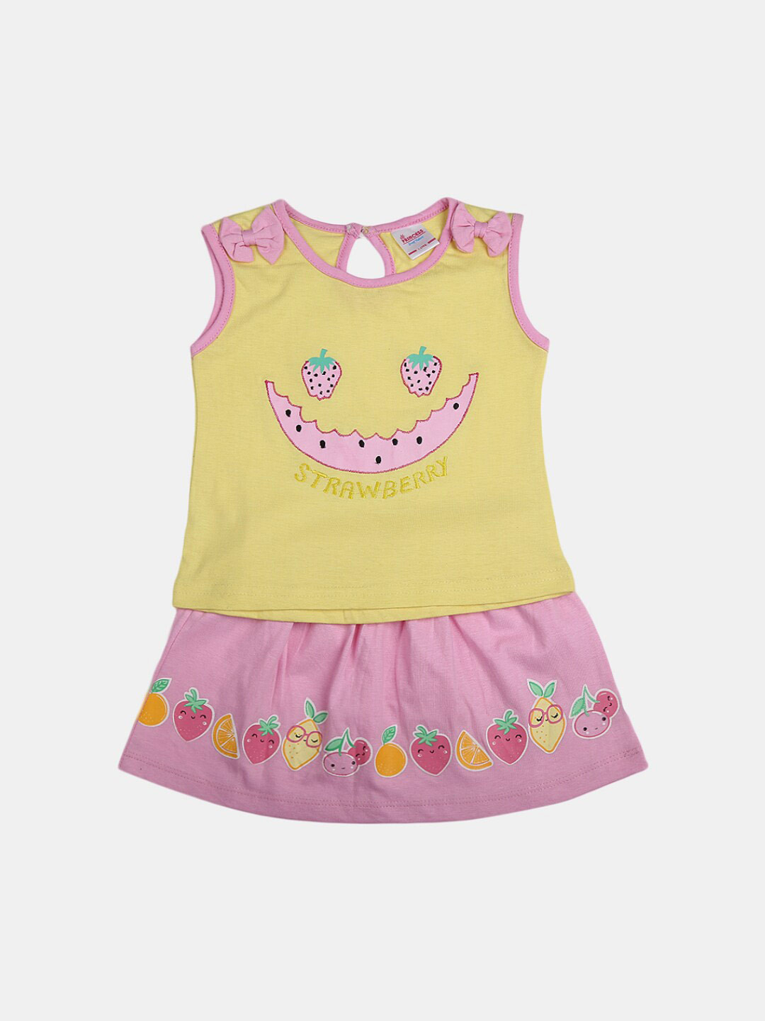 

V-Mart Girls Printed Pure Cotton Top with Skirt, Yellow