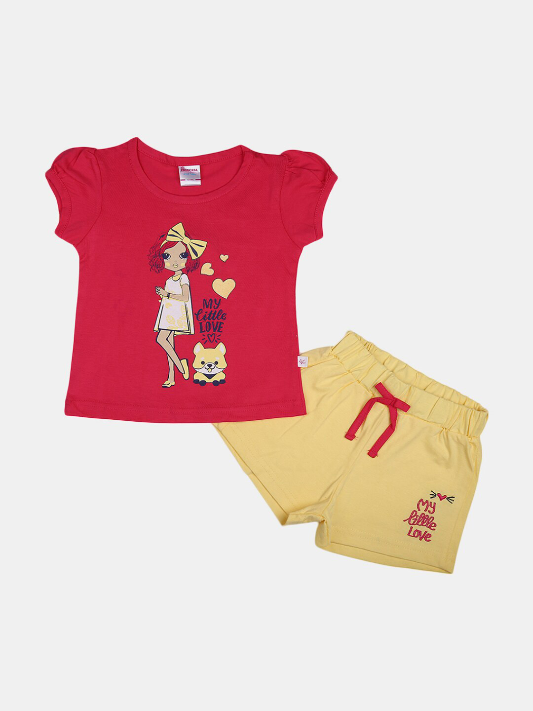 

V-Mart Girls Graphics Printed Pure Cotton Top With Shorts, Pink