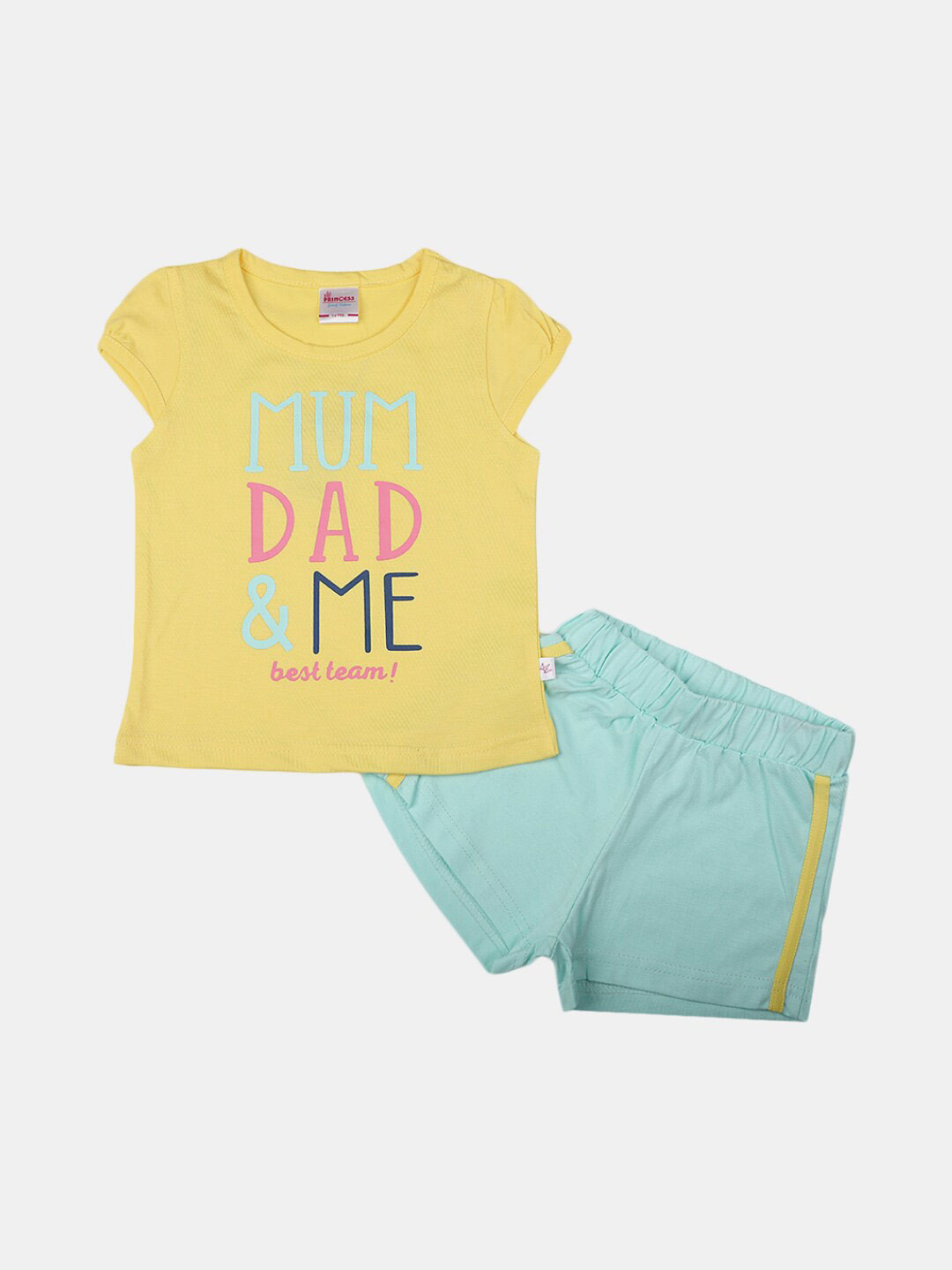 

V-Mart Kids Printed Pure Cotton T-shirt with Shorts, Yellow