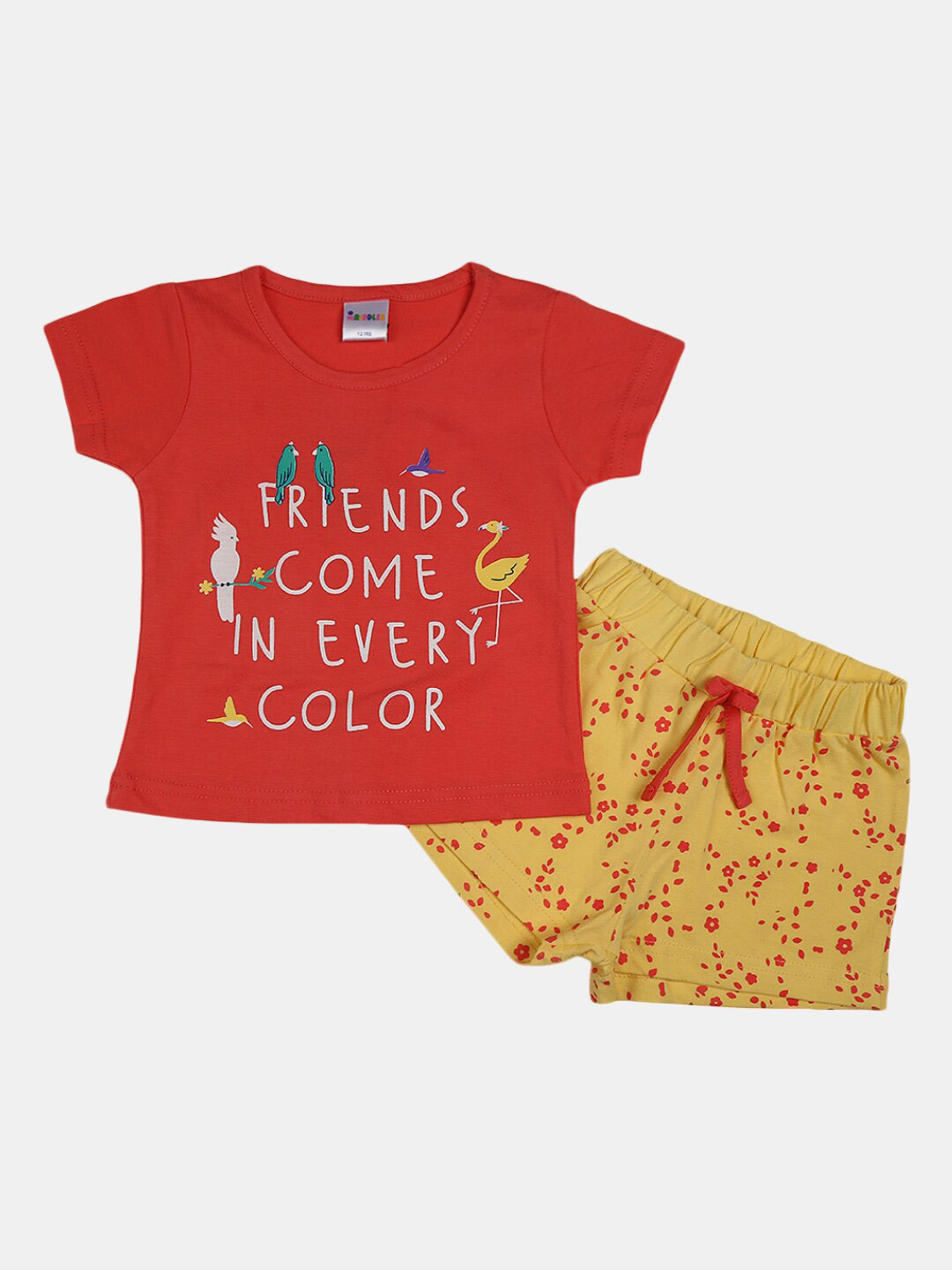 

V-Mart Girls Pure Cotton Printed T-shirt With Shorts, Orange