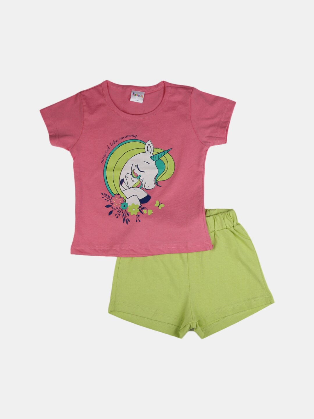

V-Mart Girls Printed Pure Cotton T-shirt With Shorts, Pink