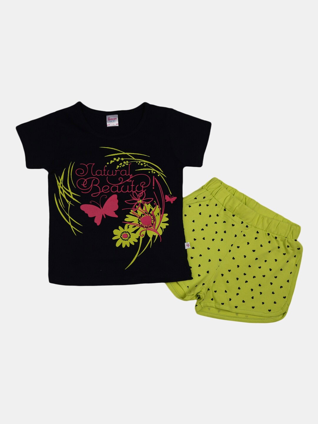 

V-Mart Girls Pure Cotton Printed Top With Shorts, Black