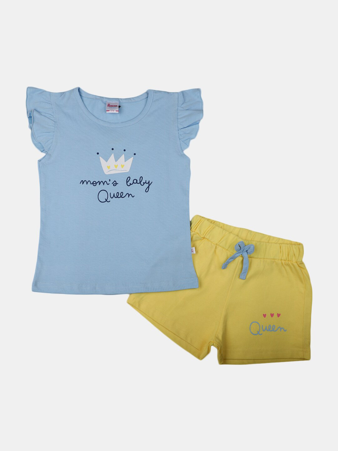 

V-Mart Girls Printed Pure Cotton Round Neck Flutter Sleeves Top with Shorts Clothing Set, Turquoise blue