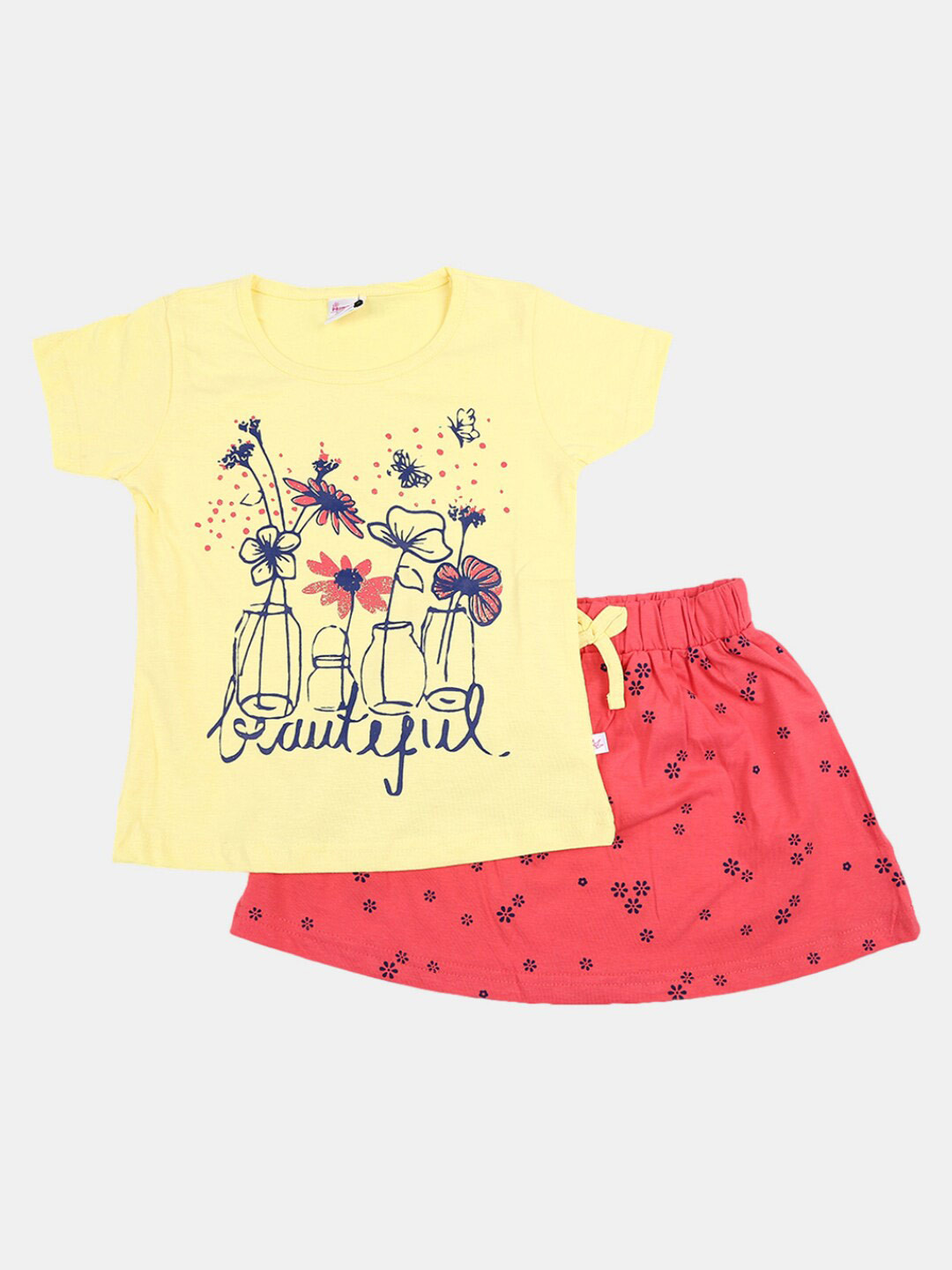 

V-Mart Girls Pure Cotton Printed T-shirt With Shorts, Yellow