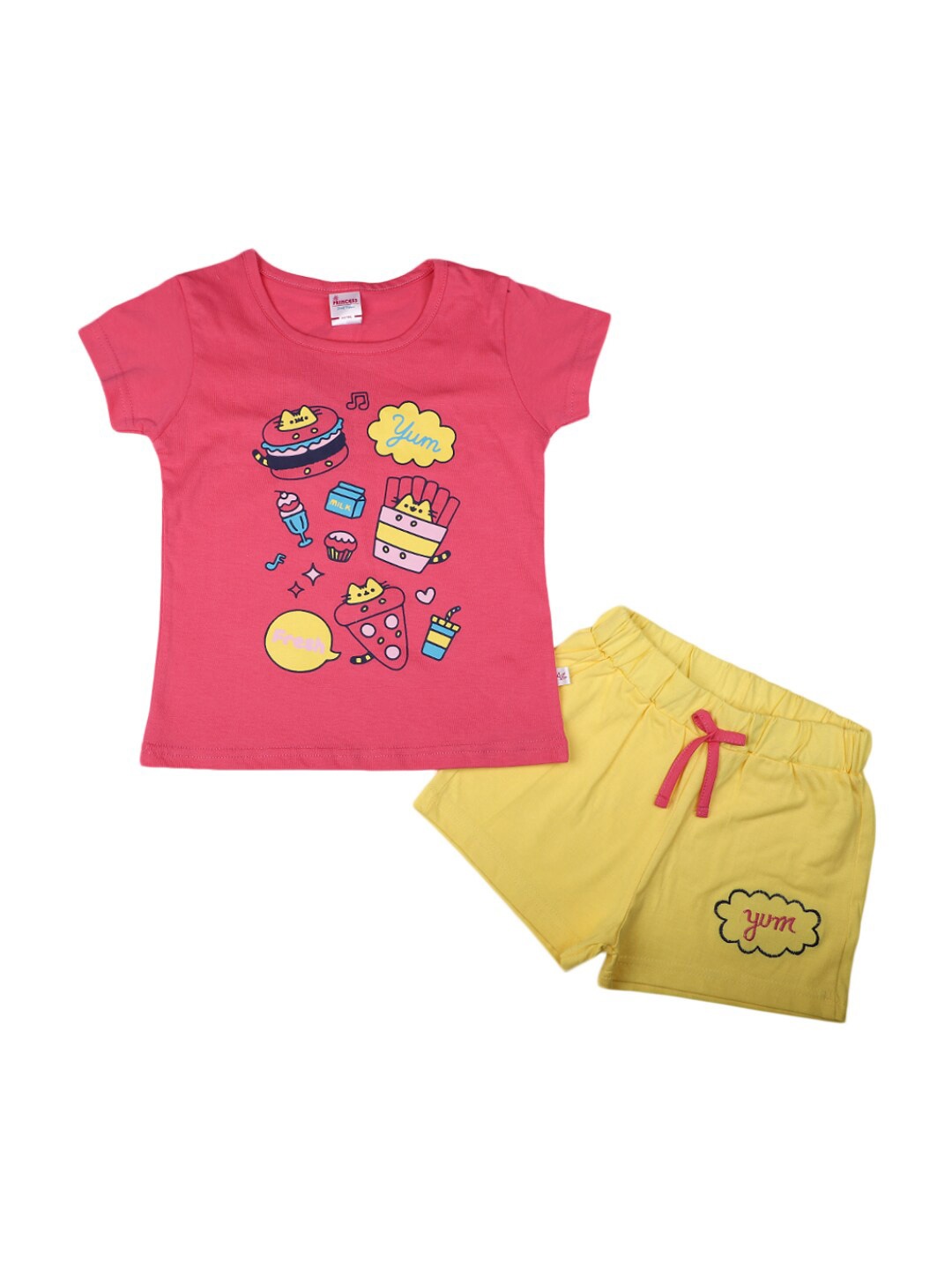 

V-Mart Girls Printed Pure Cotton T-shirt with Shorts, Pink