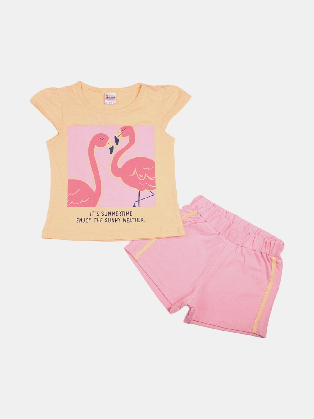 

V-Mart Girls Printed Pure Cotton T-shirt with Shorts, Orange