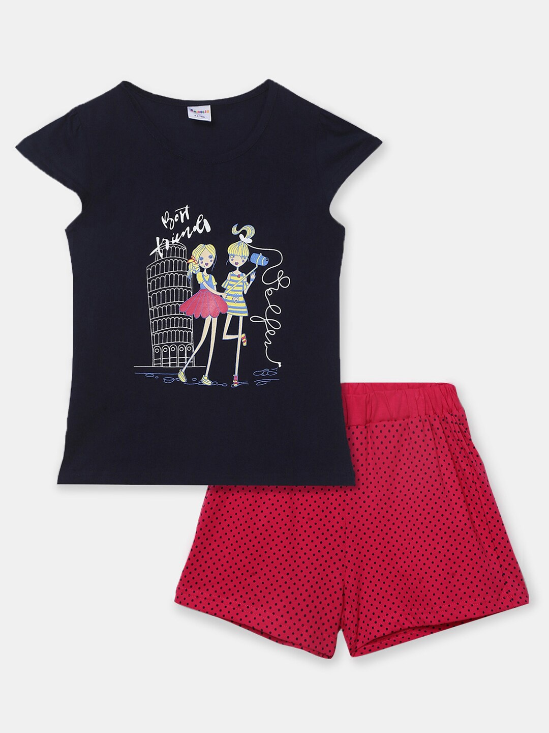 

V-Mart Girls Graphics Printed Pure Cotton T-shirt With Shorts, Blue