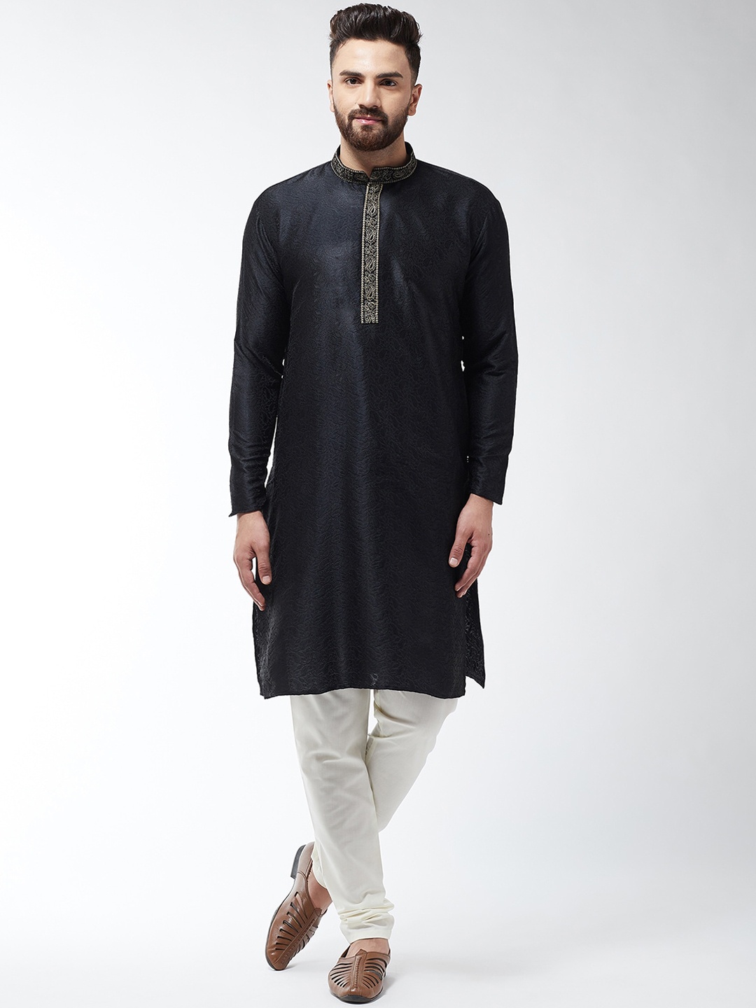 

SOJANYA Ethnic Motifs Woven Design Thread Work Kurta, Black