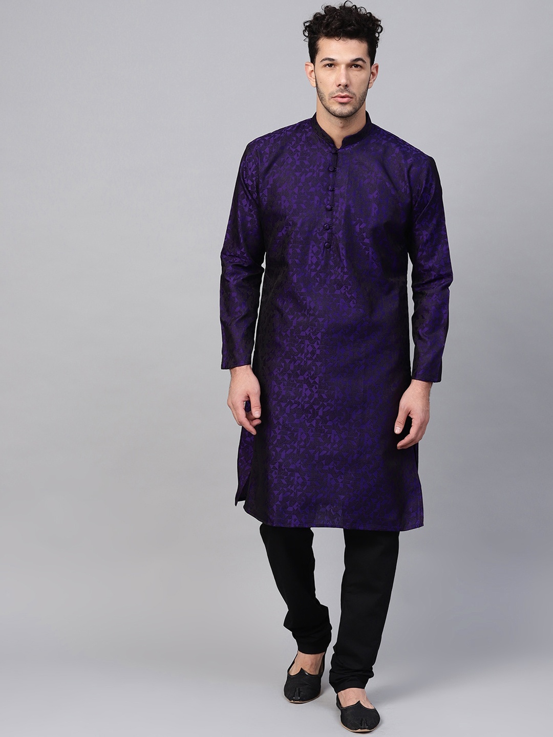 

SOJANYA Geometric Woven Design Mandarin Collar Straight Kurta, Purple