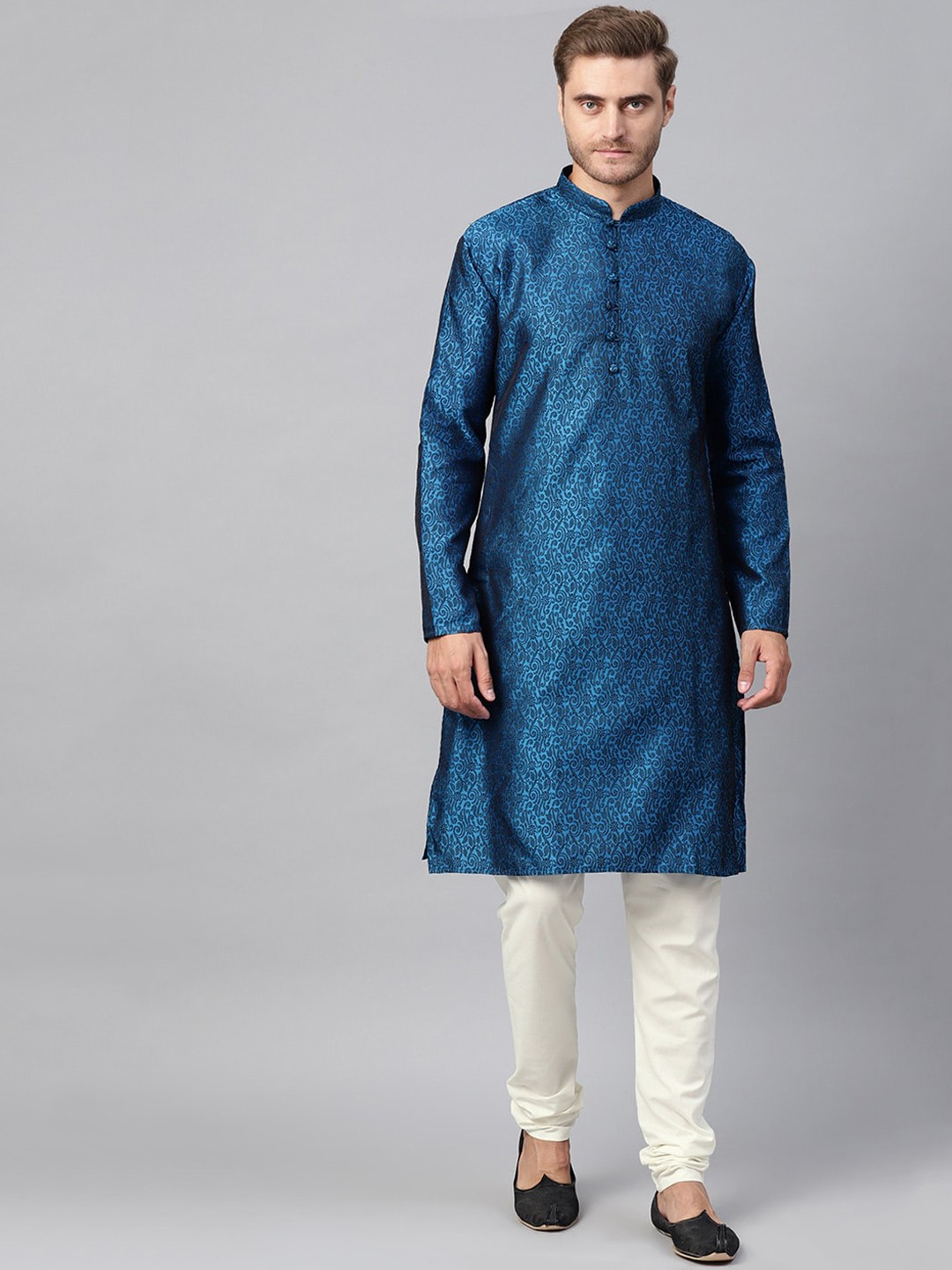 

SOJANYA Ethnic Motifs Woven Design Mandarin Collar Kurta, Blue