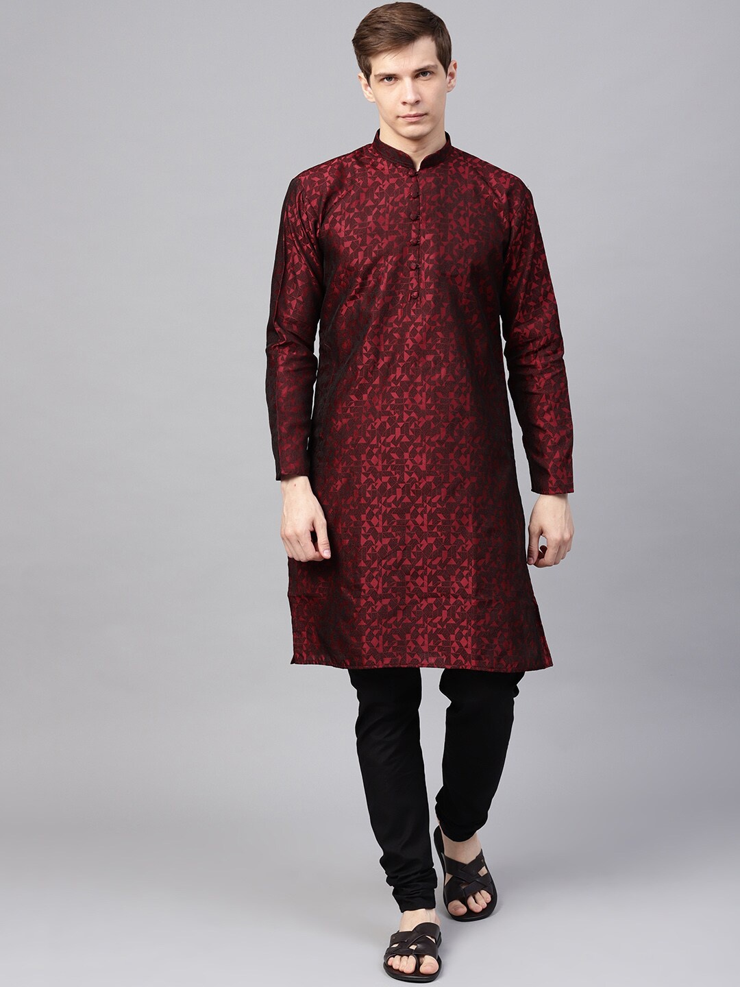 

SOJANYA Mandarin Collar Woven Design Kurta, Maroon