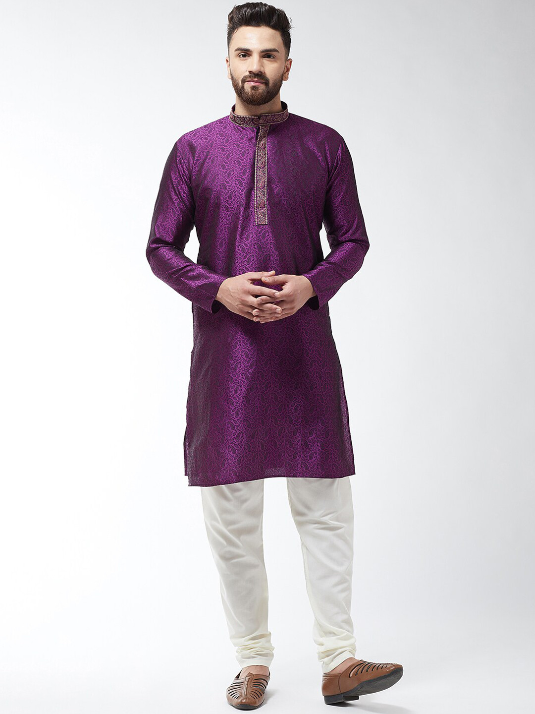 

SOJANYA Ethnic Motifs Woven Design Thread Work Kurta, Purple