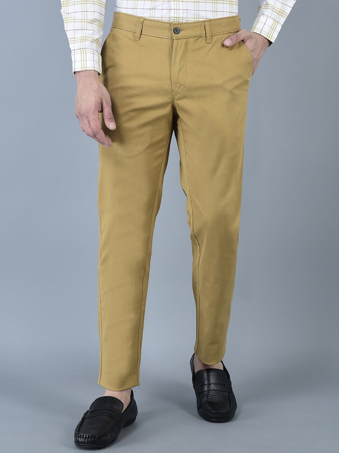

CANOE Men Smart Straight Fit Easy Wash Trousers, Khaki
