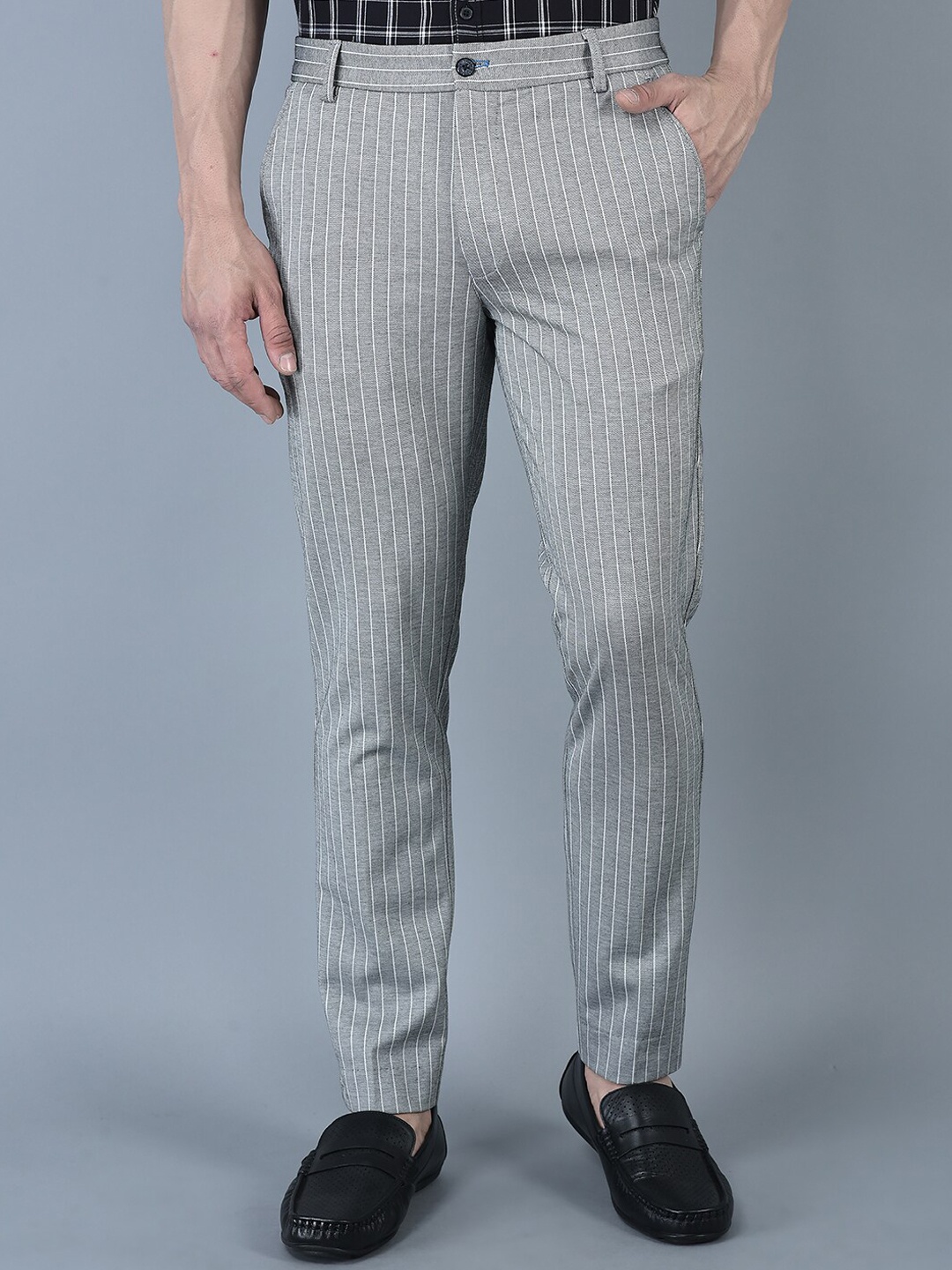 

CANOE Men Striped Tailored Fit Easy Wash Trousers, Grey